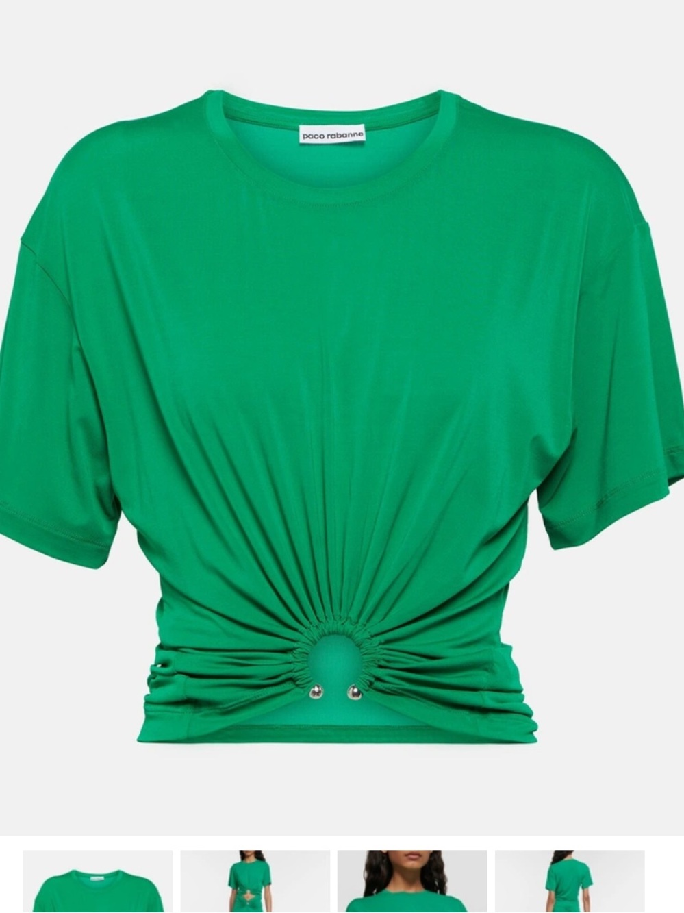 Paco Rabanne Emerald Green Gathered Crop Top with Ring Detail